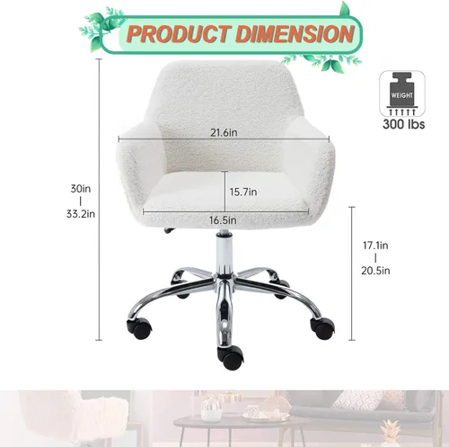 Miniatura 2 de Silla de tocador de piel sintética, elegante silla de tocador blanca esponjosa para niñas y mujeres, moderna silla tapizada para oficina en casa