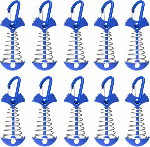 Miniatura 8 de Fishbone - Estacas de anclaje para cubierta con mosquetones, estacas de aluminio para tienda de campaña con hebilla de resorte, resistente al viento