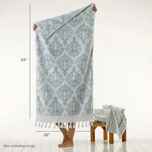 Miniatura 3 de SKL Home Mirage Fringe - Juego de 2 toallas de baño, 2 toallas de mano, color aguamarina
