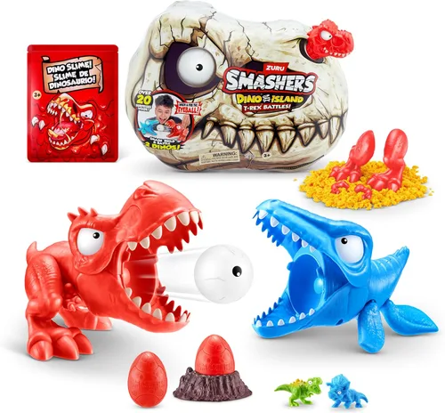 Smashers Dino Island Mini T-Rex Battles Playset (Red Dino) por ZURU Juguetes de batalla de dinosaurios Dispara fuegos Coleccionables Sorpresa