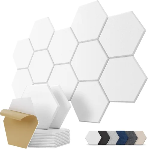 Miniatura 15 de Paneles Acústicos Hexagonales Autoadhesivos para Pared, Paquete de 12 Baldosas Absorbentes de Sonido para Paredes y Puertas, Panel Interior Negro