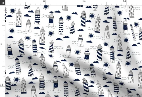 Miniatura 3 de Spoonflower Tela - Azul marino de verano náutico océano mar faro niños impreso en tela de gasa Fat Quarter - Costura de moda vestidos decoración