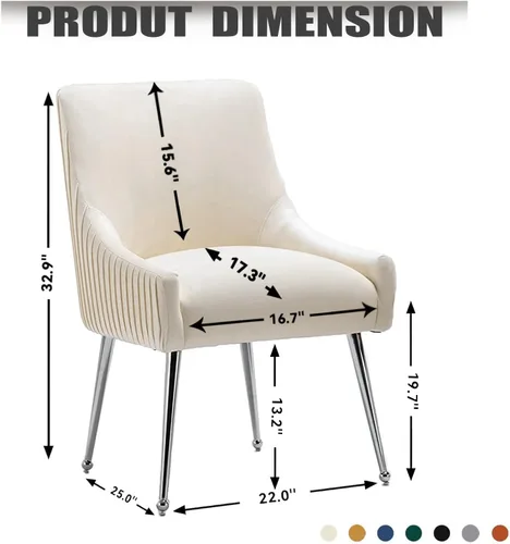 Miniatura 3 de Sillas de comedor de estilo moderno de terciopelo tapizado, silla de acento de tocador con barra vertical, silla capitonada con patas plateadas