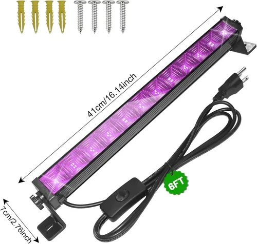Miniatura 7 de Paquete de 1 barra de luz LED negra de 40 W, luz negra con enchufe+interruptor+cable de 6.5 pies, suministros de fiesta de luces negras