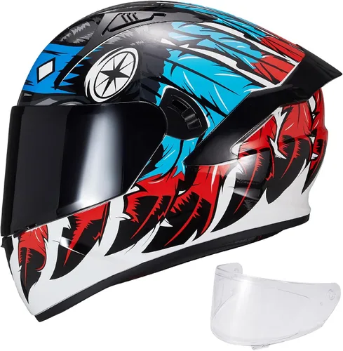 Miniatura 14 de VCOROS Casco integral de doble visera para motocicleta para adultos, Casco de moto de calle y carrera X9 aprobado por DOT con visera negra