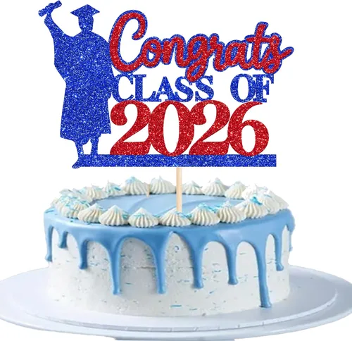 Miniatura 20 de Rsstarxi 1 paquete de decoración de pastel con purpurina para la clase de 2026, decoraciones de graduación 2026, tapa de felicitaciones