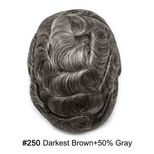 Miniatura 160 de Toupee para hombres nudos blanqueados hombres toupee hairpieces europeo virgen sistema de reemplazo de cabello humano suave encaje francés hombres