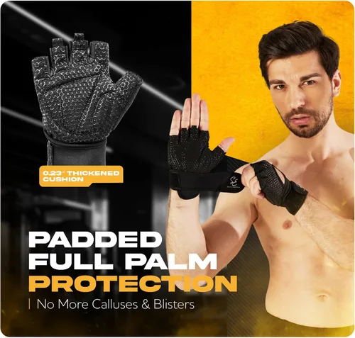 Miniatura 5 de Special Essentials Guantes de entrenamiento para hombres y mujeres, guantes de levantamiento de pesas sin dedos con acolchado antideslizante