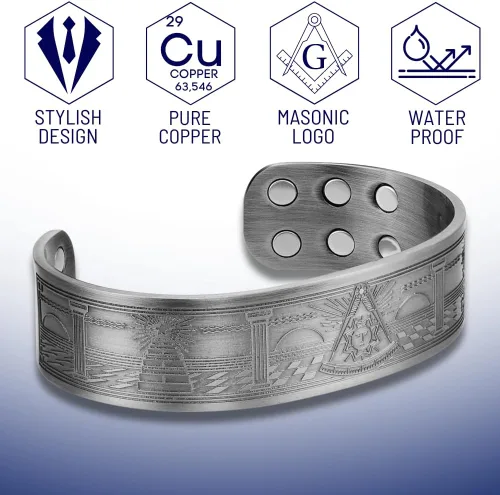 Miniatura 4 de Pulsera masónica de cobre para hombre con bolsa de regalo