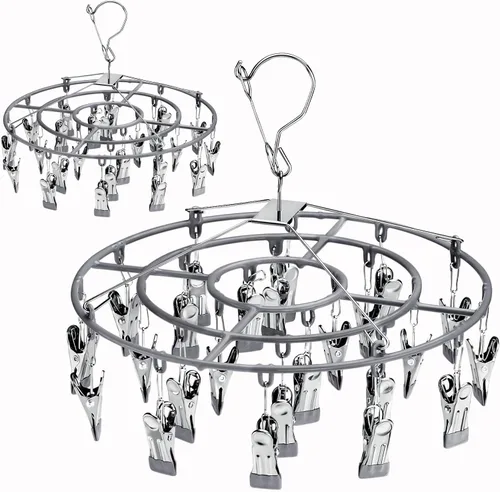 Miniatura 9 de PHYDELU Estante de secado para ropa con 24 clips, colgador de calcetines para secar, colgar ropa para secadora, ropa interior, perchas para ropa