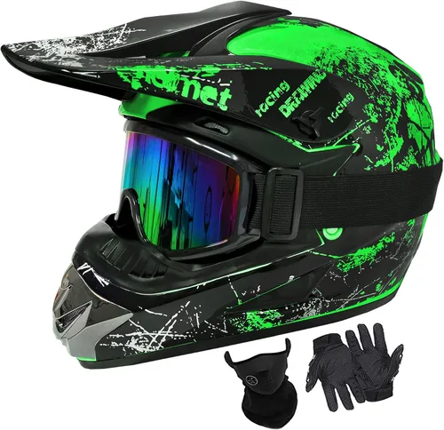 Miniatura 14 de Cascos de motocross para jóvenes, aprobados por DOT, motocross, ATV, todoterreno, cuatro ruedas, cascos de motocicleta BMX con gafas, guantes