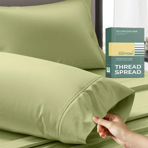 Miniatura 11 de THREAD SPREAD Juego de 2 fundas de almohada 100% de algodón orgánico tamaño reina/estándar - Funda de almohada de percal de algodón orgánico ultra