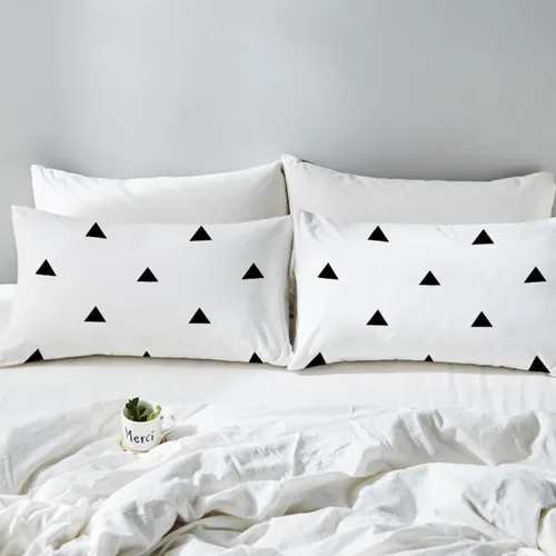 Miniatura 2 de Funda de almohada con estampado geométrico blanco y negro con cierre de cremallera para el hogar D¨¦cor estándar/King