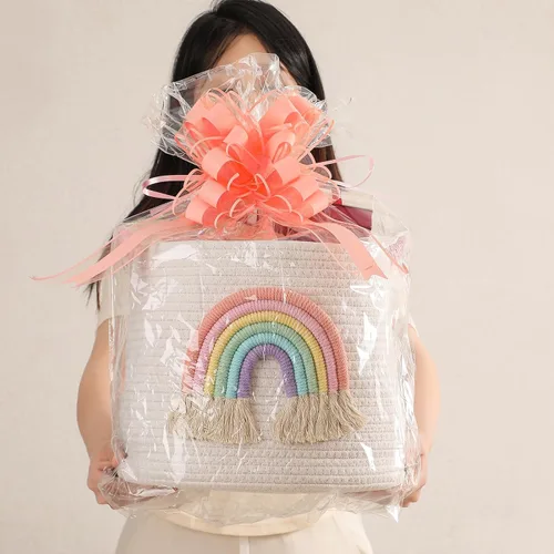 Miniatura 3 de Cestas de almacenamiento de juguetes cesta de almacenamiento de cuerda de algodón tejida con decoración de arco iris para niños, cestas de manta