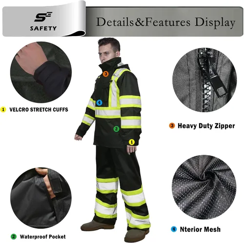 Miniatura 4 de sesafety Chaqueta de Lluvia de Alta Visibilidad, Trajes de Lluvia para Hombres Impermeables con Fondo Negro, Abrigos de Lluvia para Hombres