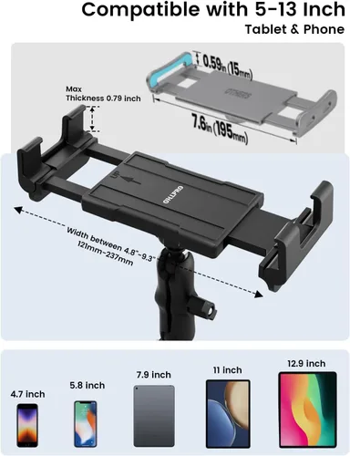 Miniatura 9 de OHLPRO Soporte para tablet para tablero de automóvil y parabrisas, soporte para iPad con ventosa, rotación de 360°, soporte retráctil ajustable