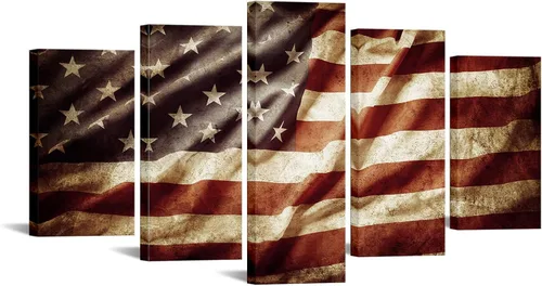 VVOVV Wall Decor 5 impresiones artísticas de pared en lienzo con bandera estadounidense vintage, decoración de pared patriótica de 40 x 22 pulgadas,