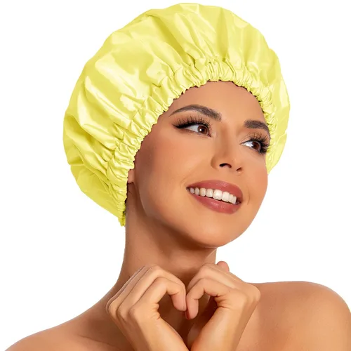 Miniatura 10 de Gorro de ducha reutilizable para mujer, grande, impermeable, lavable, banda elástica, accesorios de baño, sombrero para cabello largo, trenzas Beige