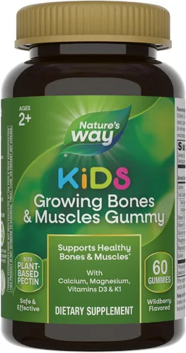 Gomas de huesos y músculos en crecimiento para niños de Nature's Way, apoya huesos y músculos saludables*, calcio, magnesio, vitaminas D3 y K1, para