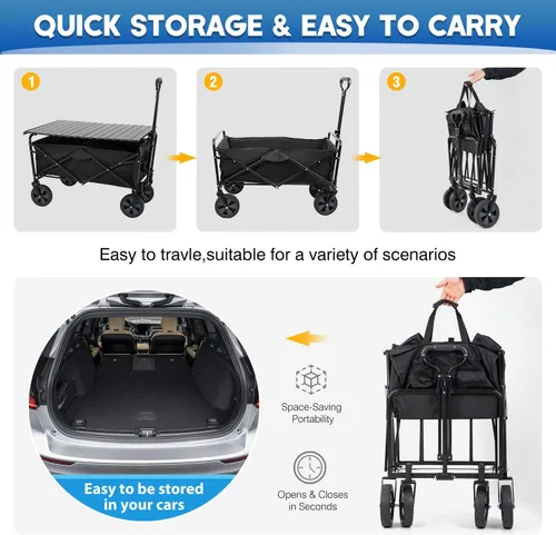 Miniatura 5 de PayLessHere Carrito de jardín plegable plegable con tabla de mesa plegable, ruedas universales para camping, picnic, eventos al aire libre