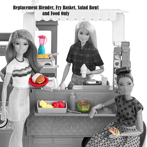 Miniatura 3 de Piezas de repuesto para Fresh 'n Fun Food Truck Barbie Doll Playset – GMW07 ~ Licuadora de repuesto, cesta para freír, ensaladera y comida