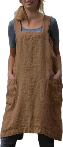 Miniatura 15 de Schine Pinafore de algodón con espalda cruzada para mujer, con bolsillos grandes, prácticos delantales para trabajos de jardinería, cocina, Naranja
