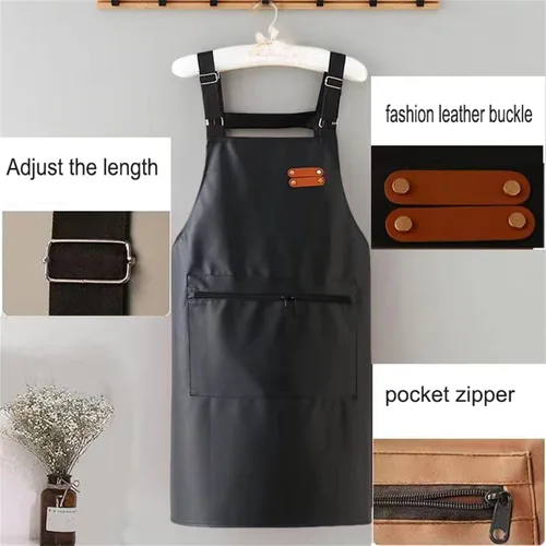 Miniatura 3 de Delantal impermeable,Delantal de cuero para hombres,Delantales de trabajo con un bolsillo grande ajustable para lavar platos delantal de cocina Negro