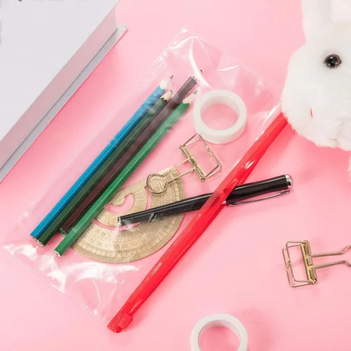 Miniatura 5 de Leinuosen 50 unidades de estuche transparente con cremallera para lápices, sobres de plástico pequeños reutilizables, bolsa de documentos, 5