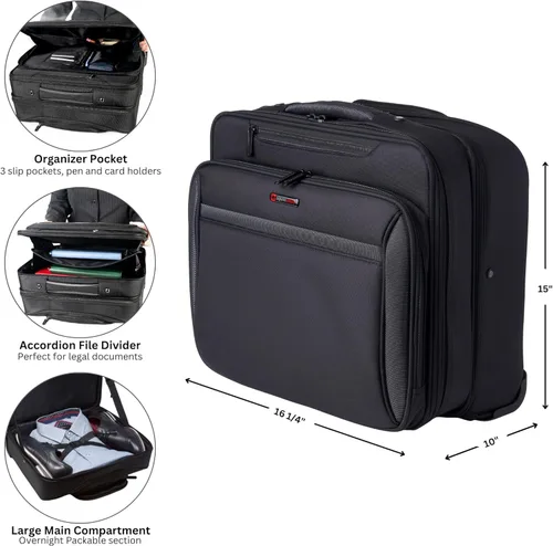 Miniatura 3 de Alpine Swiss Maletín con ruedas para laptop con ruedas para llevar durante la noche, cuaderno de hasta 15.6 pulgadas, lleva archivos de tamaño legal