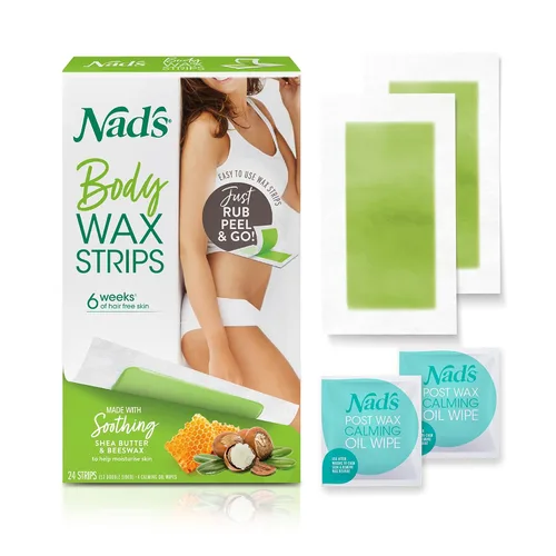 Miniatura 11 de Nad's Tiras de cera depilatoria para el cuerpo para mujeres en casa más 4 toallitas de aceite calmante, 24