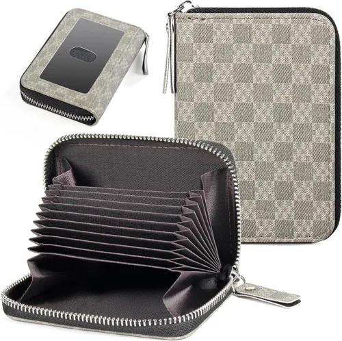 Miniatura 32 de Tarjetero RFID para tarjetas de crédito, cartera pequeña con cremallera de acordeón, estuche organizador de tarjetas para mujeres y hombres