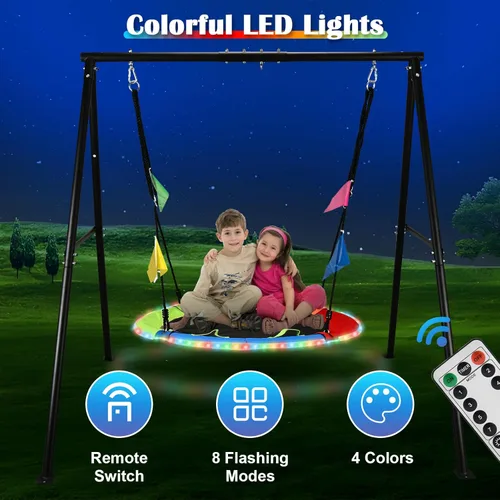 Miniatura 2 de HeyZoo Juegos de columpios para patio trasero, columpio de platillo volador de 40 pulgadas con capacidad de 440 libras, soporte de columpio de metal