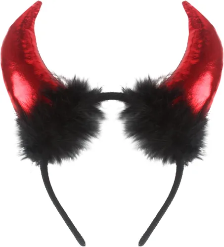 LOMIMOS Halloween Red Devil Horns Headband, Demon Hairband with Plush Costume Accessories for Kids Women Men Party Fancy Dress Cosplay Festival