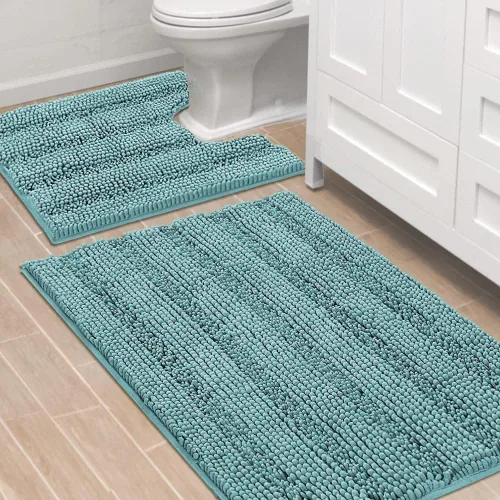 Miniatura 113 de H.VERSAILTEX - Alfombras de baño, juego de 2 piezas, alfombra de contorno para baño, juego de alfombras para inodoro, alfombra antideslizante