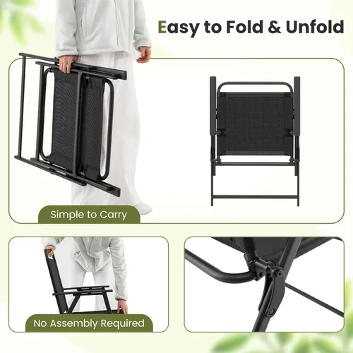 Miniatura 8 de Tangkula Juego de 2 sillas plegables para exteriores, sillas de comedor de patio con asiento de tela transpirable y reposabrazos acogedores, marco