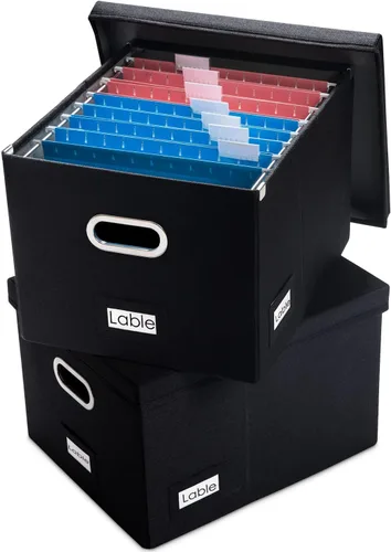 Miniatura 21 de PRANDOM Caja Organizadora de Archivos - Juego de 2 Cajas Plegables Decorativas de Lino para Almacenamiento de Archivos Colgantes con Tapas para Gris