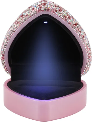 Miniatura 2 de Naimo Caja de anillo de compromiso con forma de corazón de diamantes de imitación, soporte de terciopelo, aretes, moneda, joyero, caja con luz LED