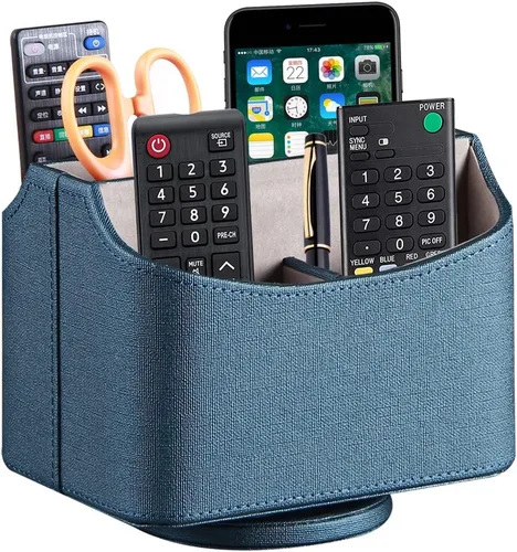 Miniatura 17 de PUSU - Soporte organizador de piel sintética giratorio en 360 grados para control remoto de TV, suministros de escritorio, suministros de oficina