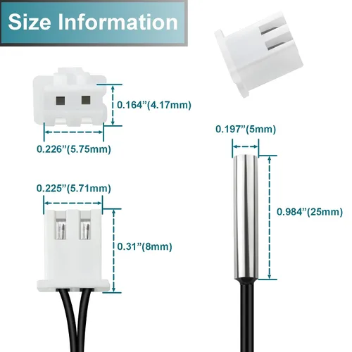 Miniatura 3 de 5 piezas 1M Sonda de sensor de temperatura 10K, sonda de sensor de termistor NTC B3950, carcasa de cobre niquelada de alta sensibilidad, precisión