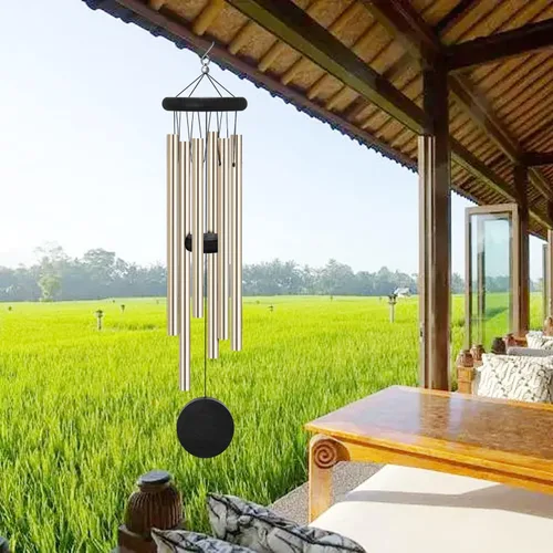 Miniatura 5 de Campanillas de viento conmemorativas para exteriores con 6 tubos de aleación de aluminio y gancho, campanillas de viento para decoración del hogar