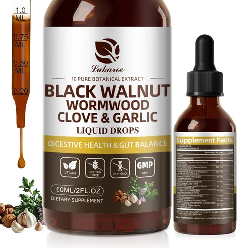 Miniatura 8 de Lukaree Limpieza de clavo de nogal negro de ajenjo para humanos tintura - Desintoxicación intestinal rápida y salud digestiva con semillas de ajo