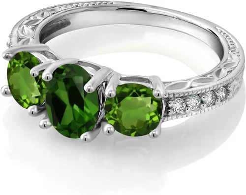 Miniatura 18 de Gem Stone King Anillo de compromiso de 3 piedras preciosas de oro blanco de 10 quilates con piedra natal y diamantes cultivados en laboratorio