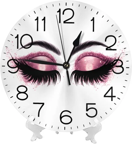 Miniatura 7 de Reloj de pared redondo con pestañas moradas, silencioso, sin tictac, relojes decorativos de cuarzo que funcionan con pilas, relojes de escritorio