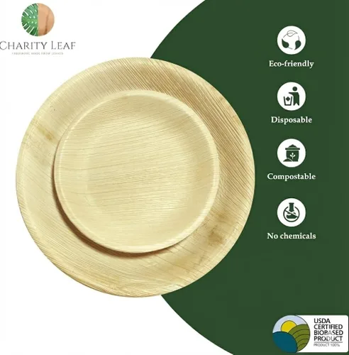 Miniatura 2 de Charity Leaf Paquete de 25 platos redondos de 10 pulgadas y 25 platos redondos compostables de hoja de palma de 7 pulgadas Perfecto para fiestas