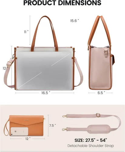 Miniatura 7 de LOVEVOOK Bolsa para laptop para mujer, 15.6 pulgadas, bolsa de mano para laptop 2 en 1, bolsa de trabajo profesional, maletín de negocios con bolso