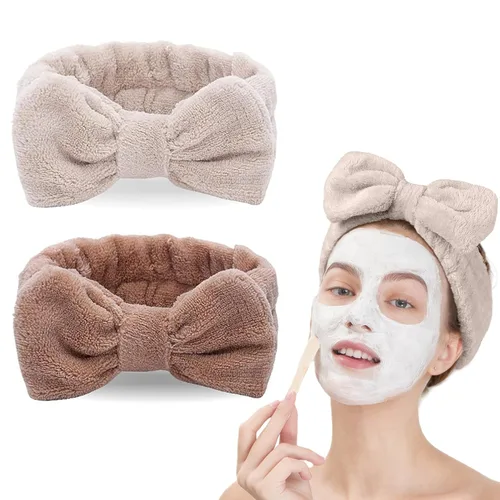 LADES Diadema facial – Diademas de tela de rizo para lavado facial, cuidado de la piel, maquillaje, diadema de pelo de spa con lazo para lavar la
