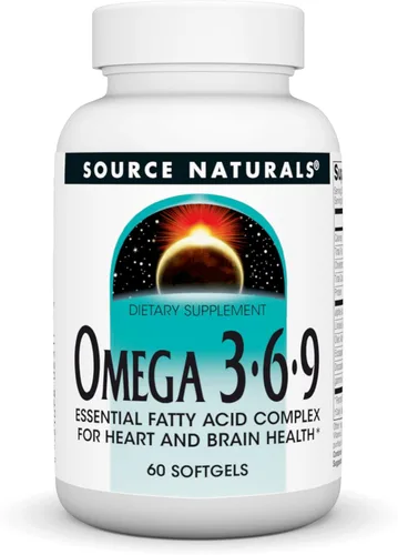 Source Naturals Omega 3-6-9, Complejo de ácidos grasos esenciales para la salud cardíaca y cerebral* - 60 cápsulas blandas