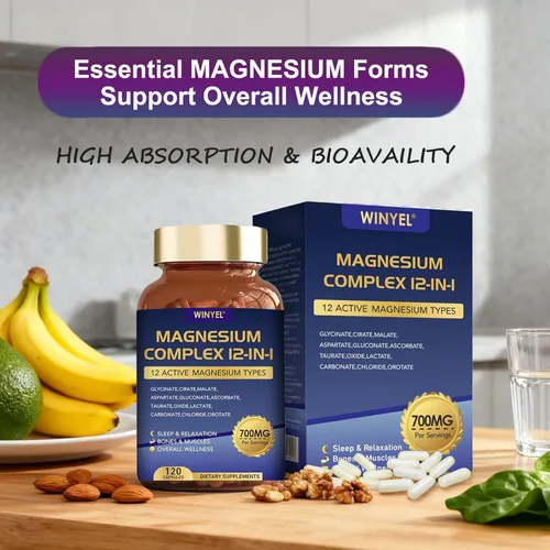 Miniatura 6 de Complejo de magnesio 700 mg 12 en 1 Suplemento de magnesio con glicinato, citrato, malato Sueño, calma, relajación muscular, apoyo para la salud