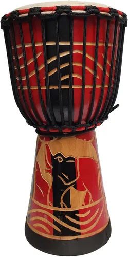 Miniatura 11 de Djembe Drum Carved Bongo música de inspiración africana también una idea única para regalar. Carver Abstract Elephant Giraffe Turtle.