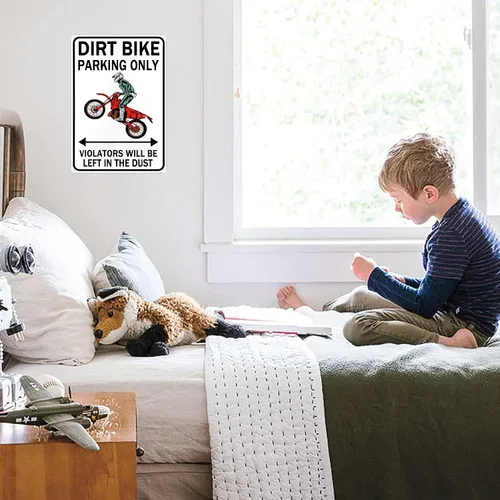 Miniatura 4 de Smilelife Accesorios para Moto de Tierra para Niños Regalos de Motocross Graciosos Letrero Vintage de Estaño para Parqueo Solo de Motos Sucias